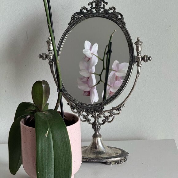 Italian Die Cast Ornate Brass Table Swing Mirror In Silver Finish - Picture 1 of 9